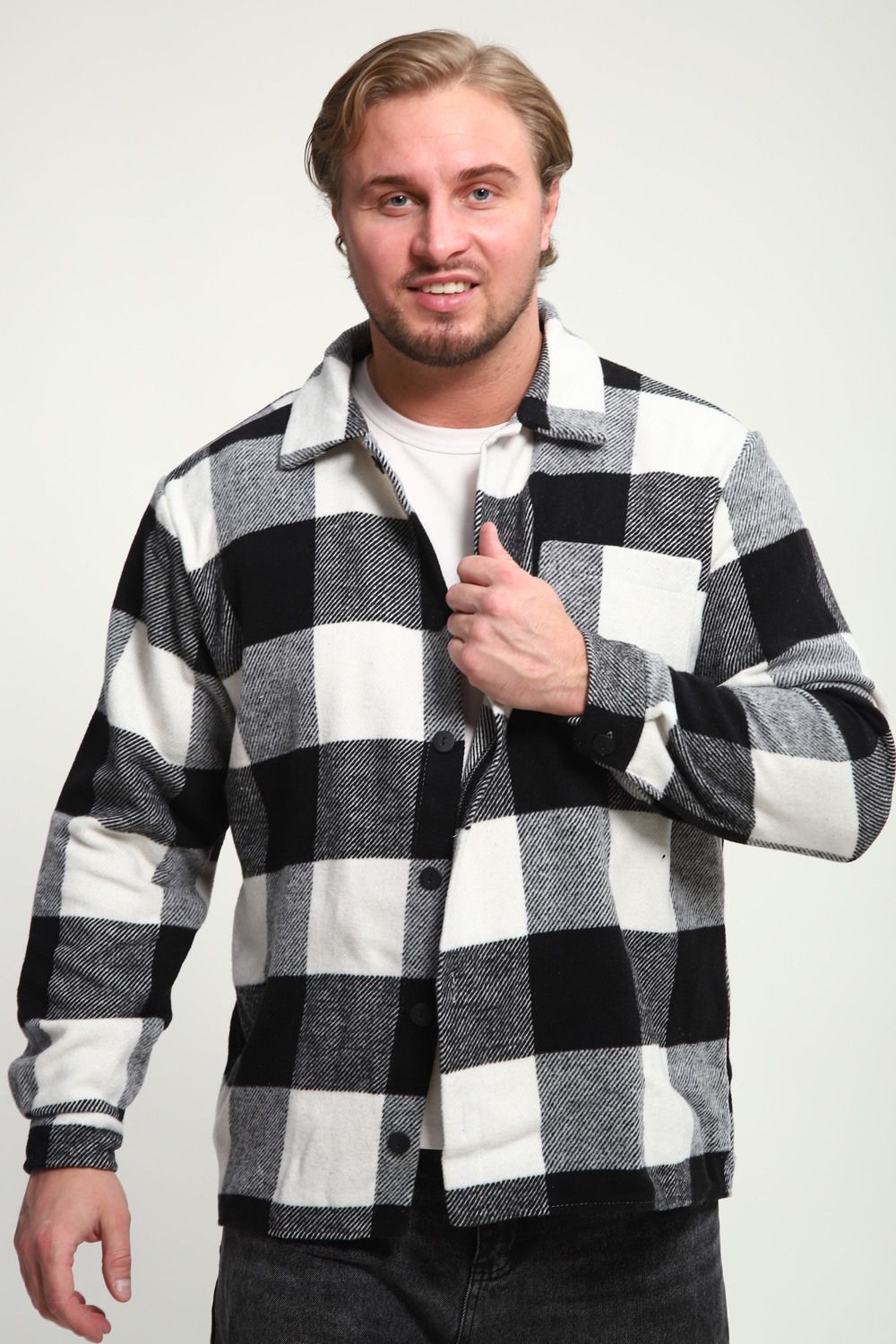 Рубашка мужская в клетку РМК-01 - черный