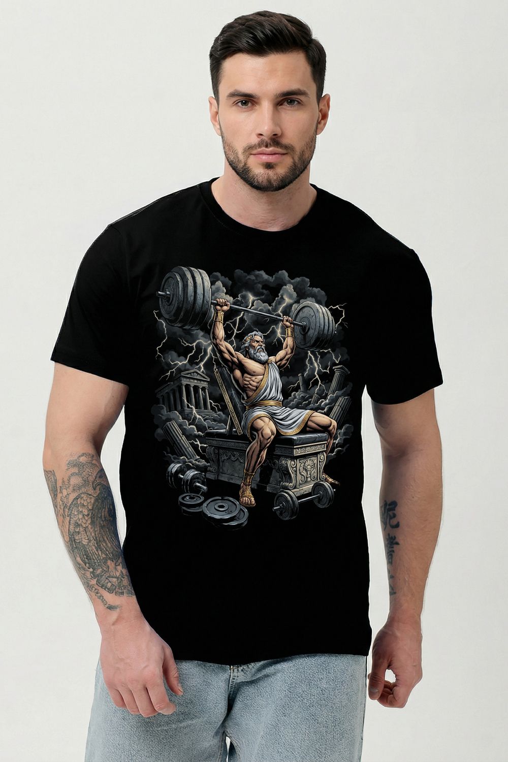 8596 футболка мужская - черная+Зевс