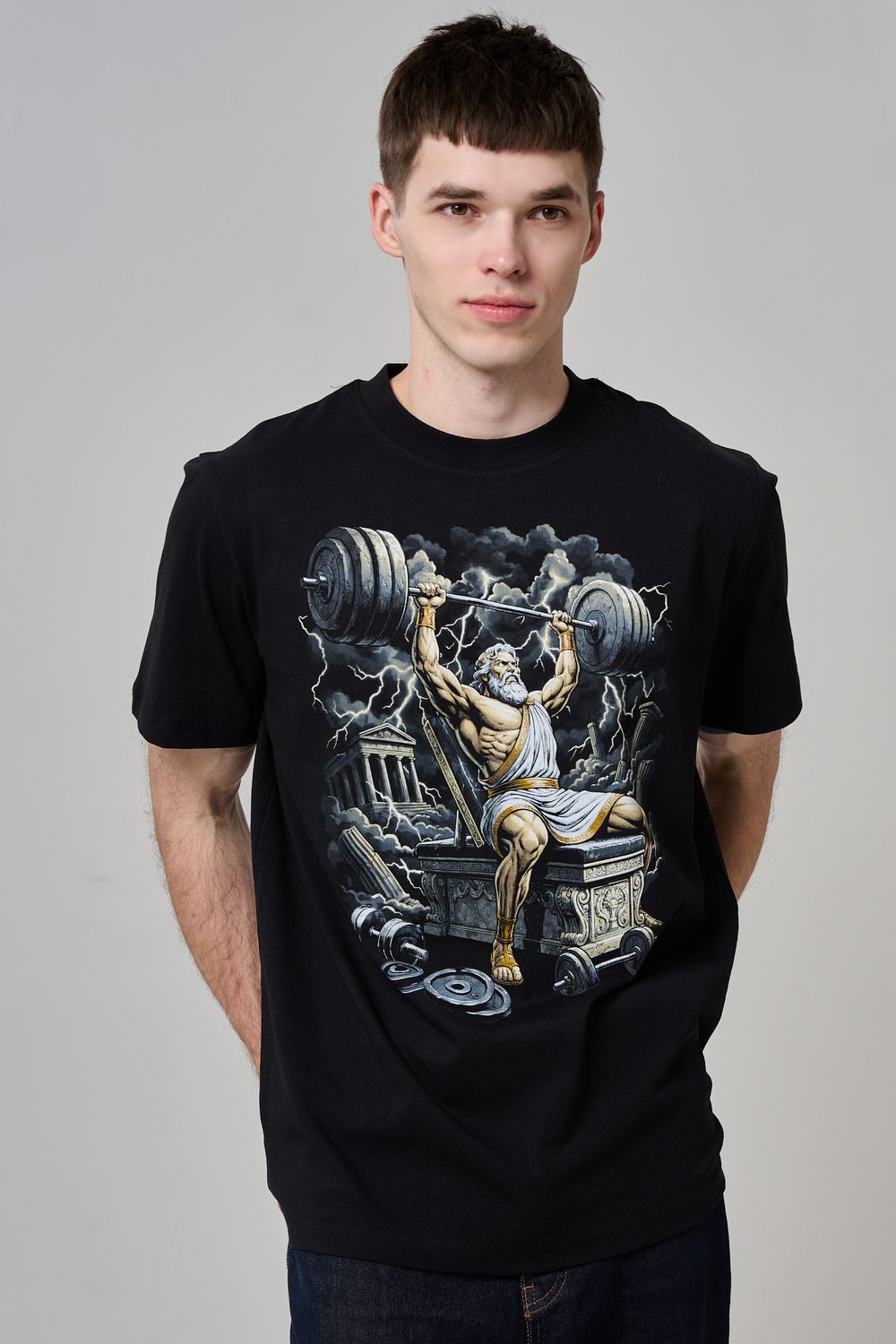 8596 футболка мужская - черная+Зевс