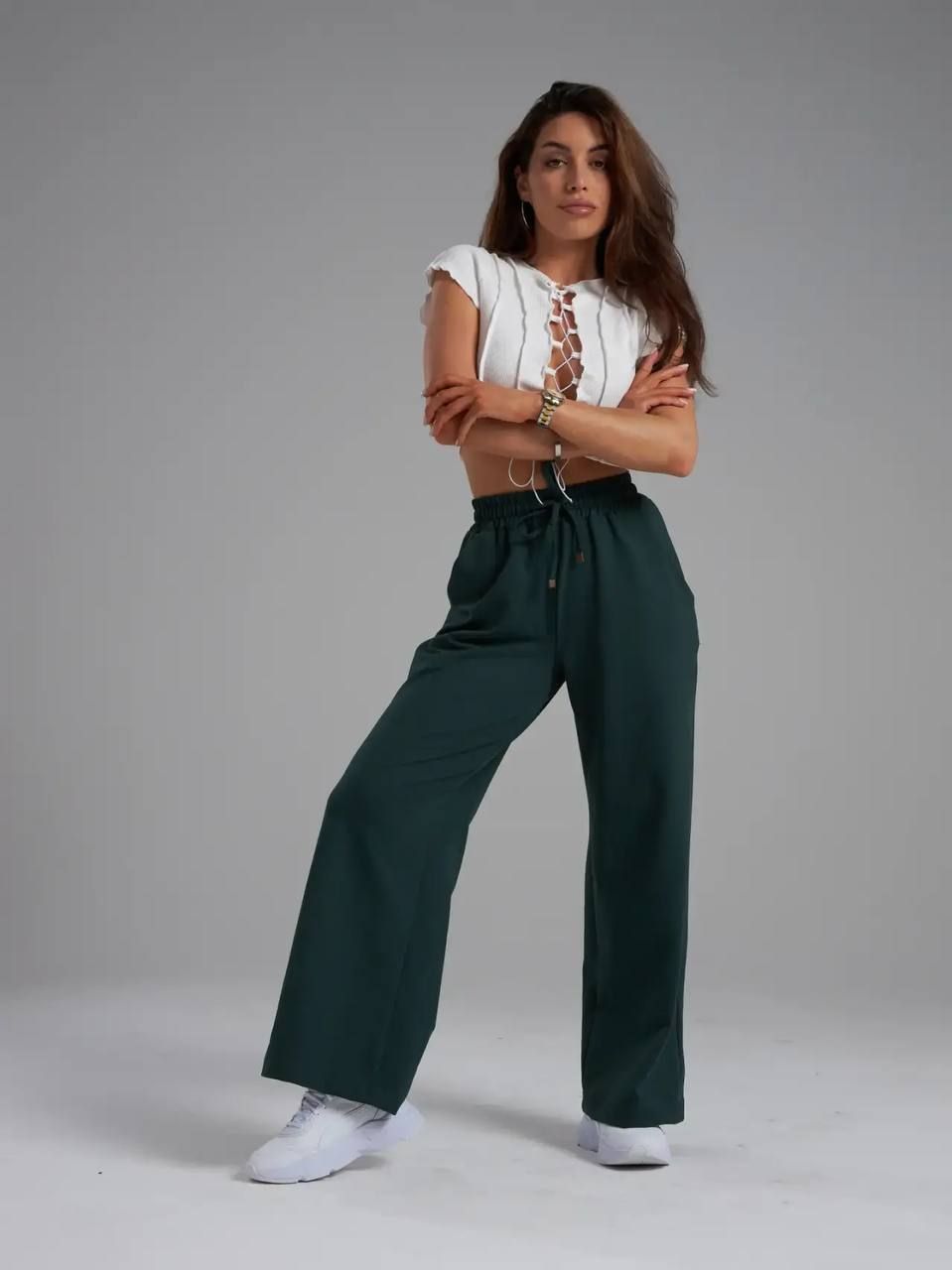 Брюки Палаццо - темно-зеленый