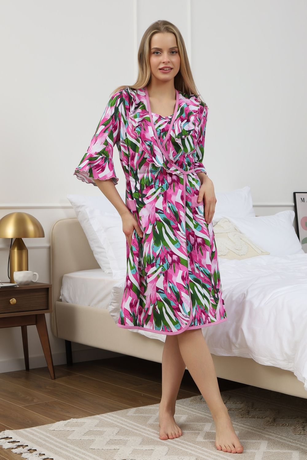 Халат домашний на запах Х130 - Джунгли, розовый