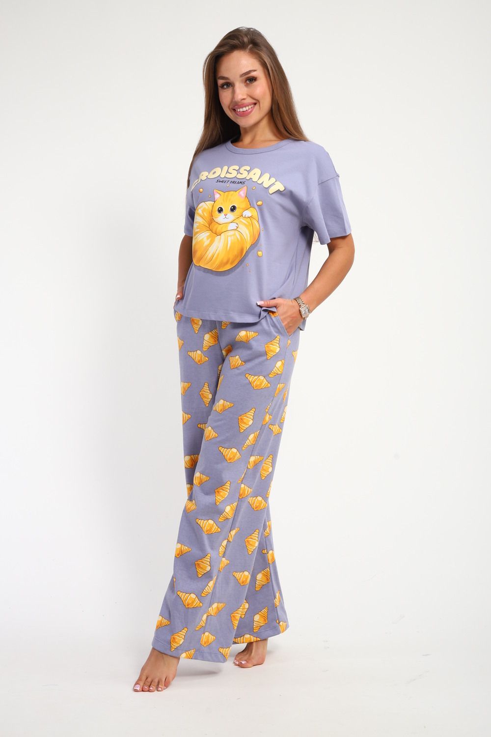 Костюм домашний арт. КД-00-007 - серо-лиловый/круассаны