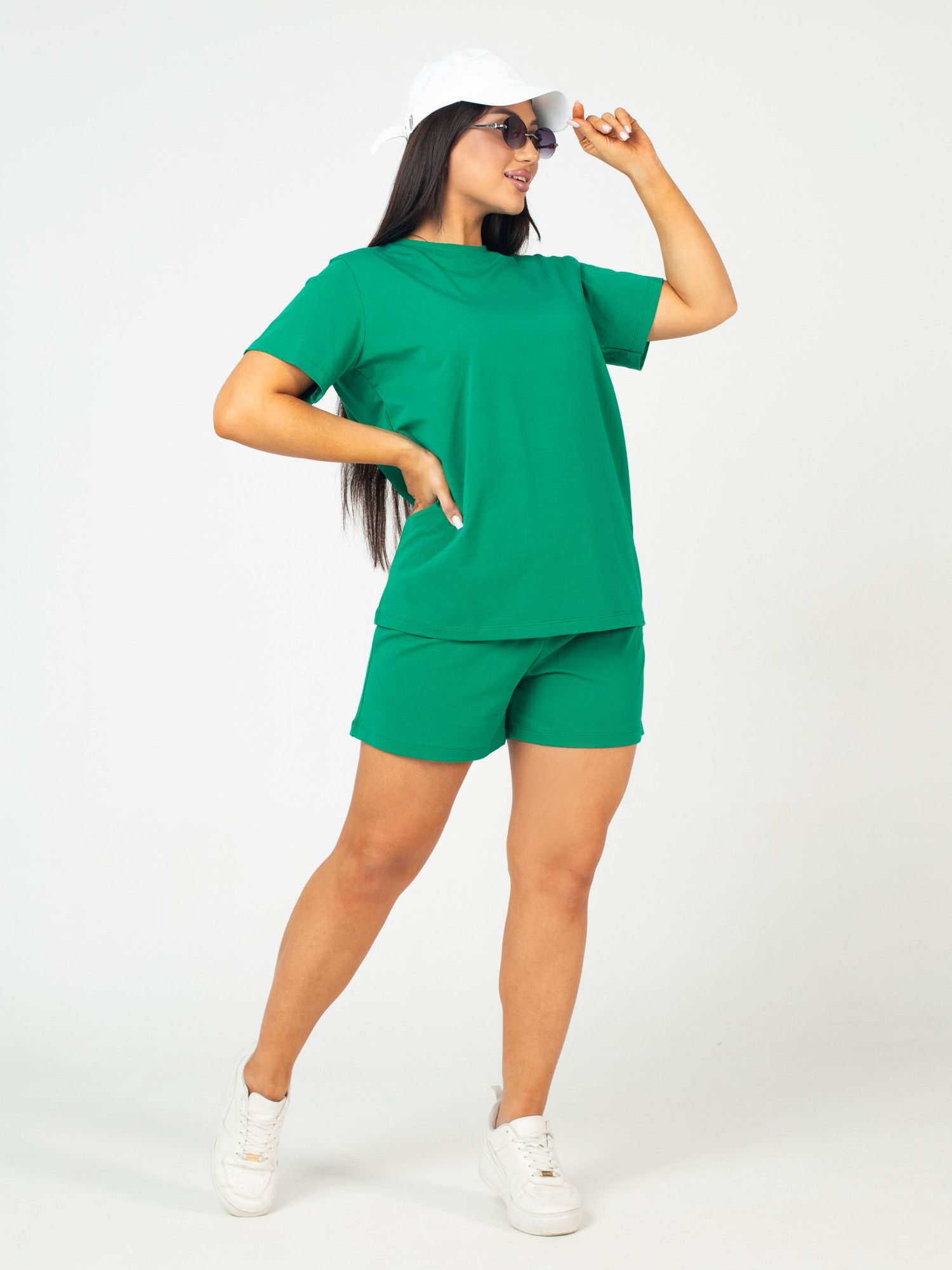 Костюм женский кулирка с шортами "ФЛАЙ" ИЗУМРУД С ДЕФЕКТОМ