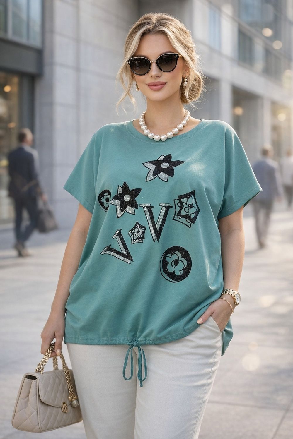 Нарядная футболка Graphic Bloom арт. А1025 - бирюзовый