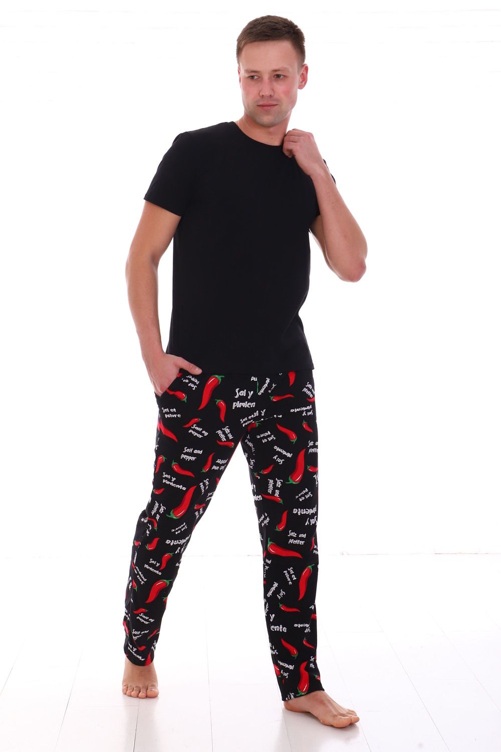 Пижама с брюками Перец 1-026 - красный, черный