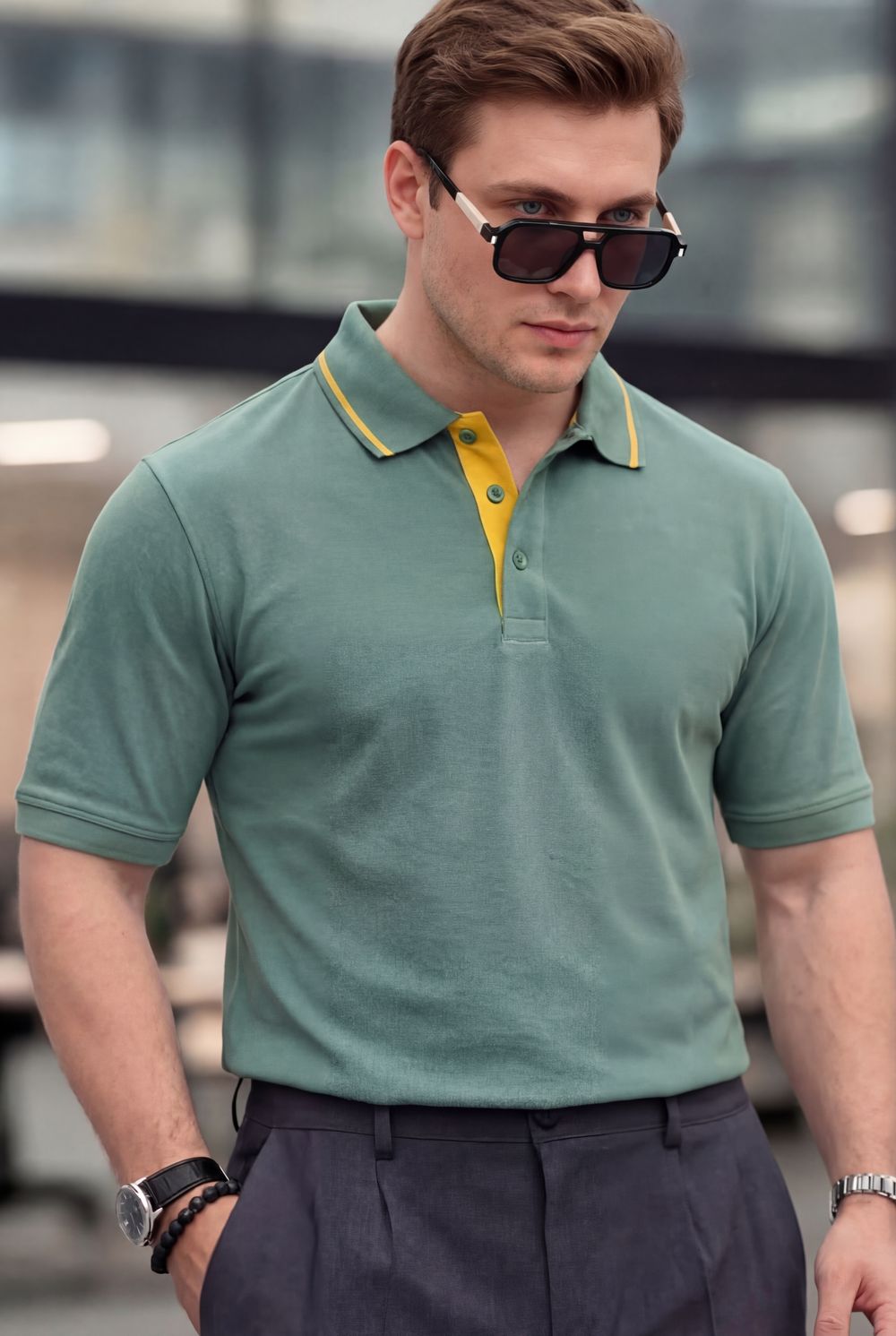 Футболка поло мужская 14457 - зеленый