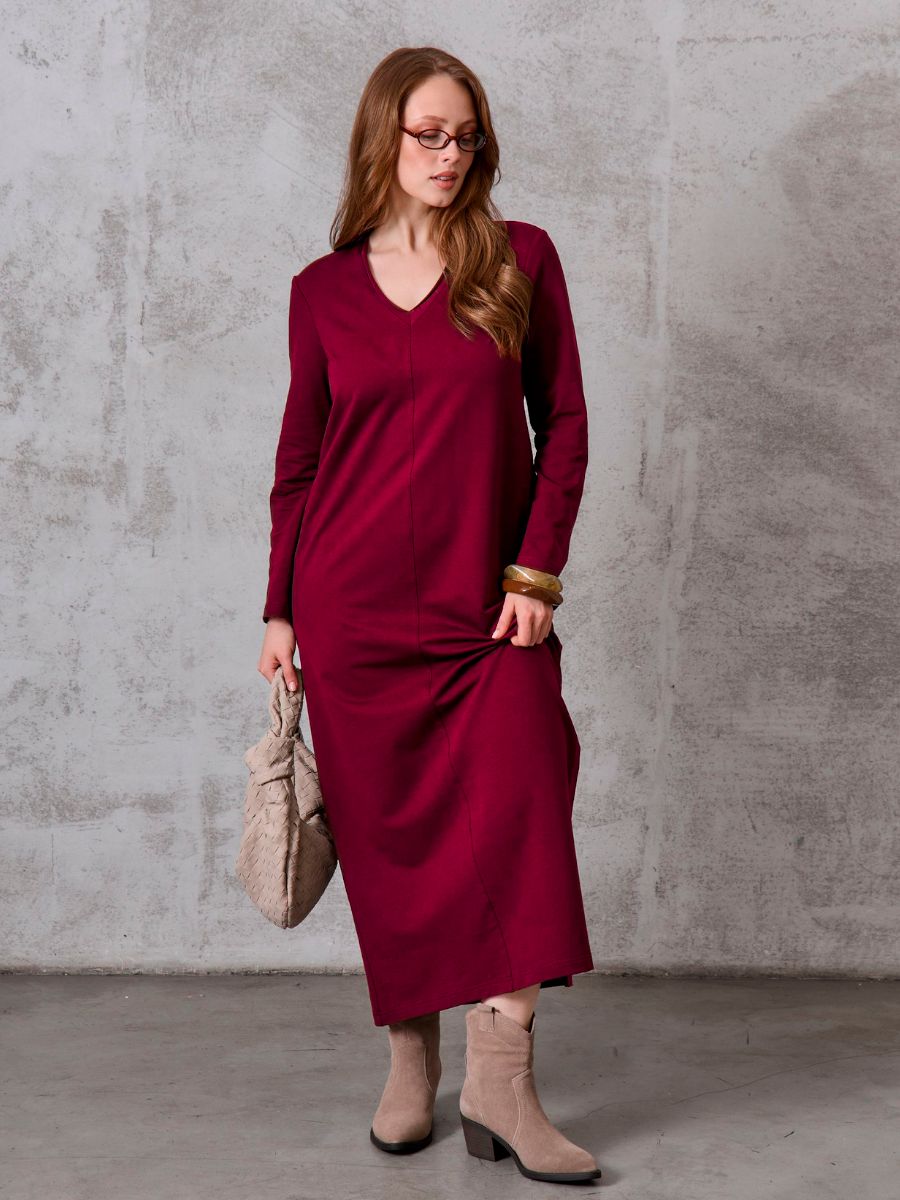 Платье женское с длинным рукавом Марсала - бордо