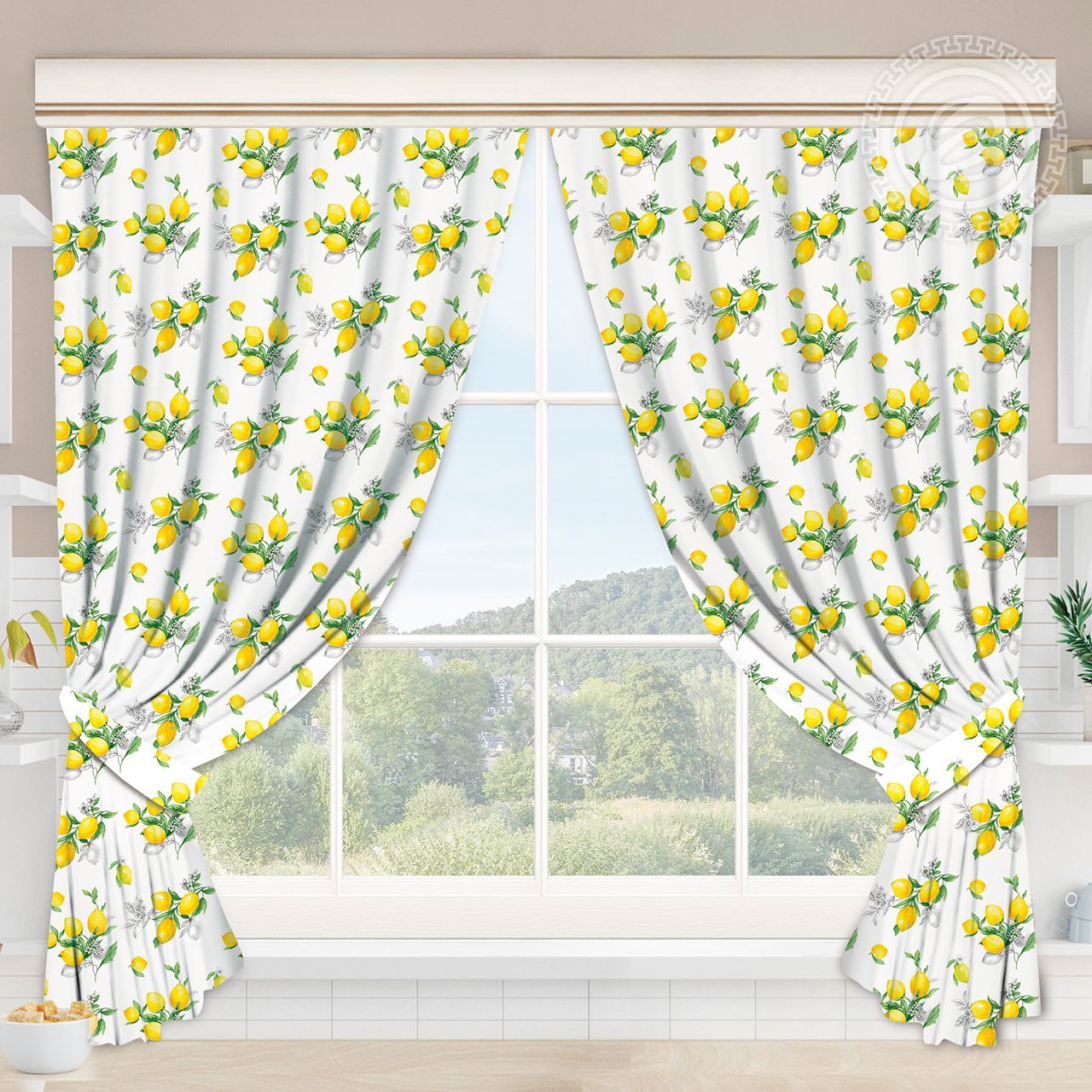 Шторы для кухни с подхватом Лимоны Ш.145.180