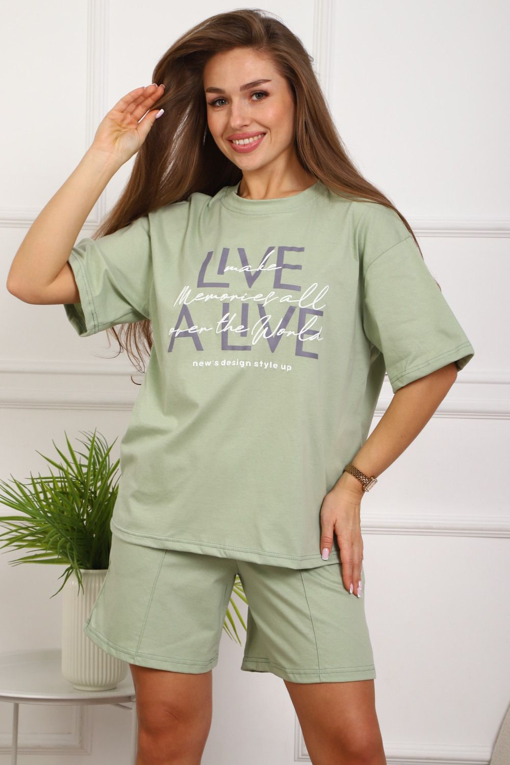 Костюм женский с шортами 20524 - оливковый