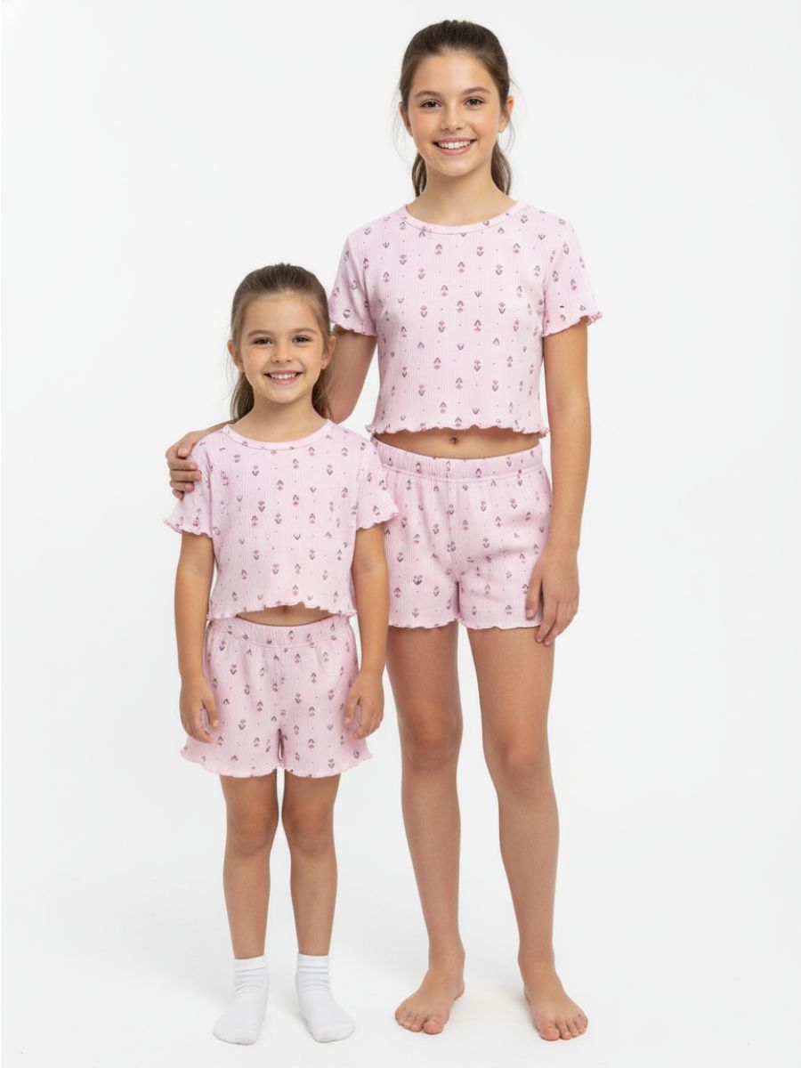 Пижама Пружинка топ с шортами 33069 розовые цветы - розовые цветы