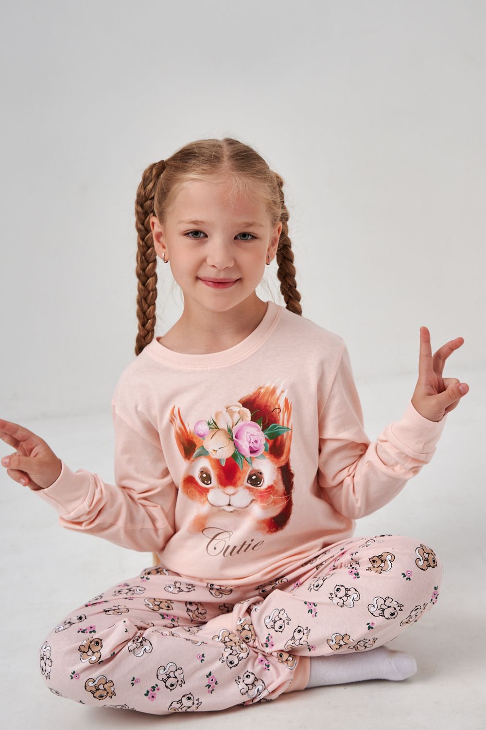 Пижама Кулирка с рибаной длинный рукав - сказочка светло-розовый