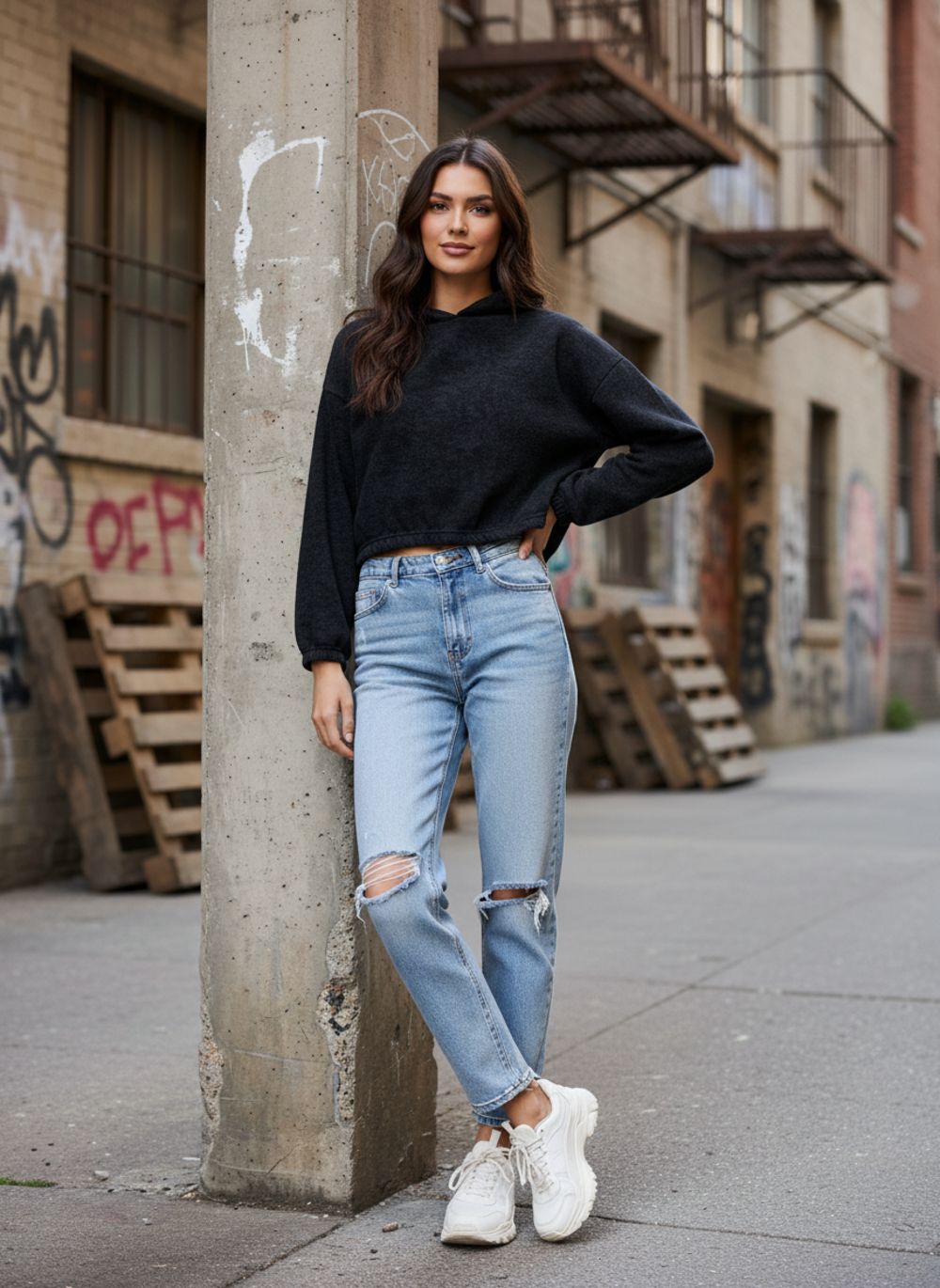 Худи женское укороченное арт. 1085 - черный