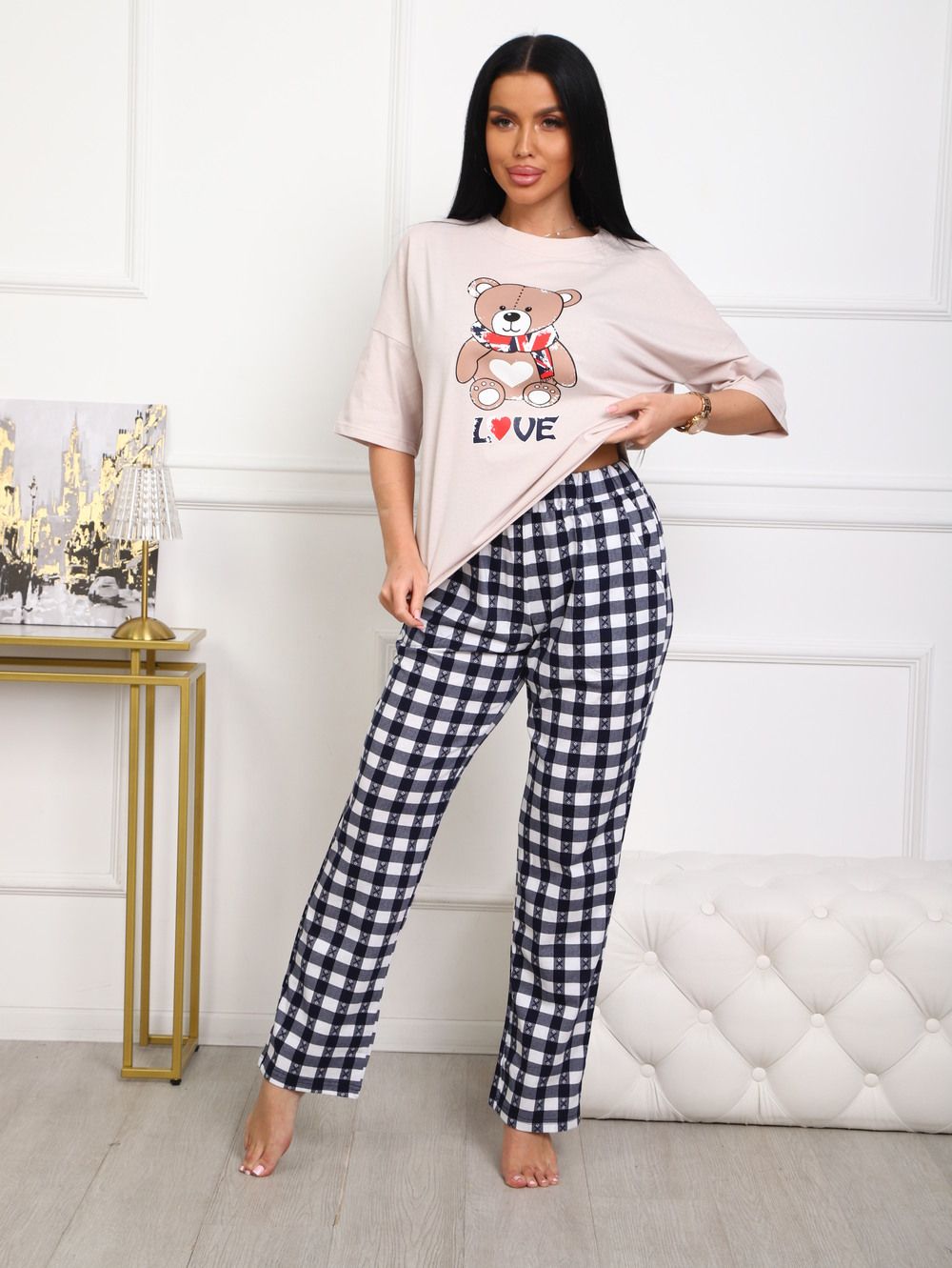 Костюм-пижама женская арт. 5002 - черно-белый