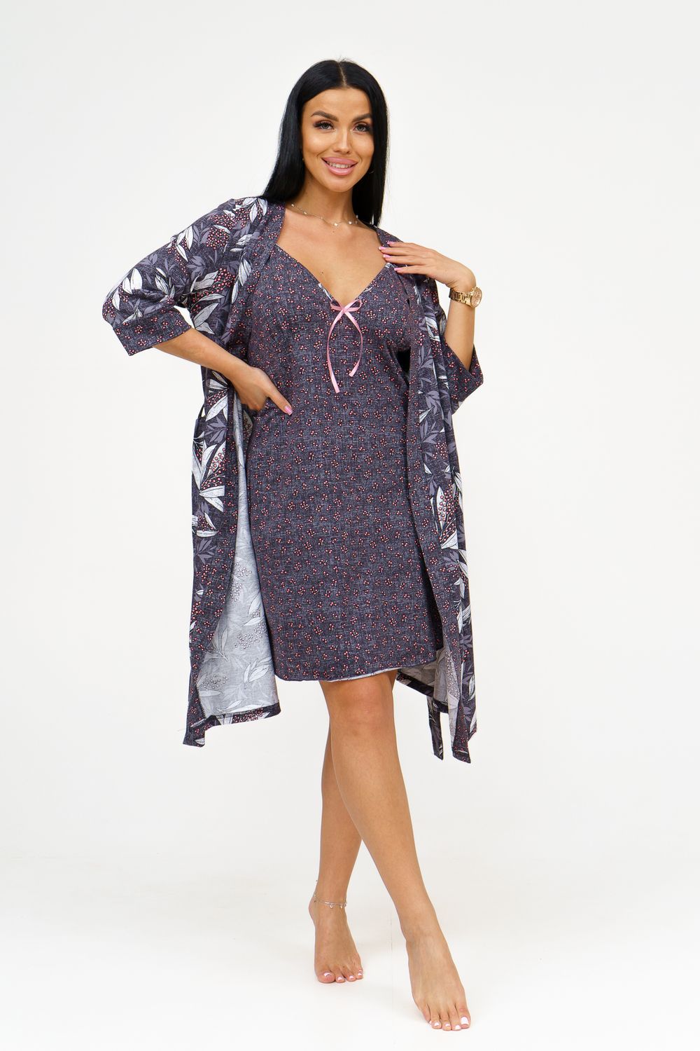 Пеньюар+сорочка Мимоза - графит