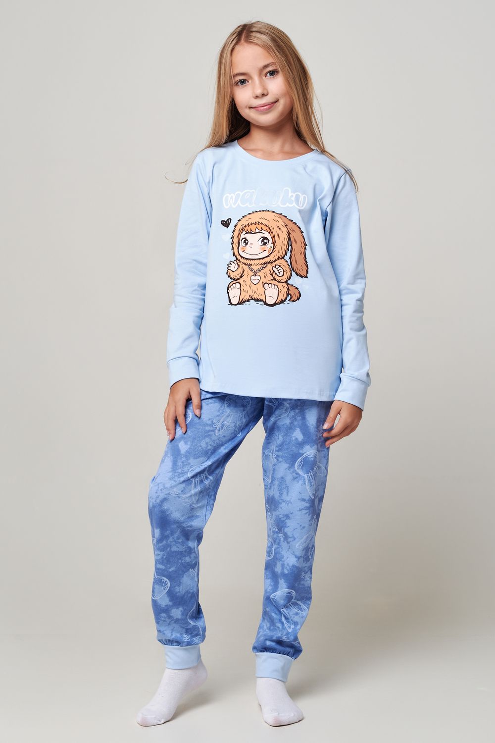 Пижама Ушастик длинный рукав - голубой
