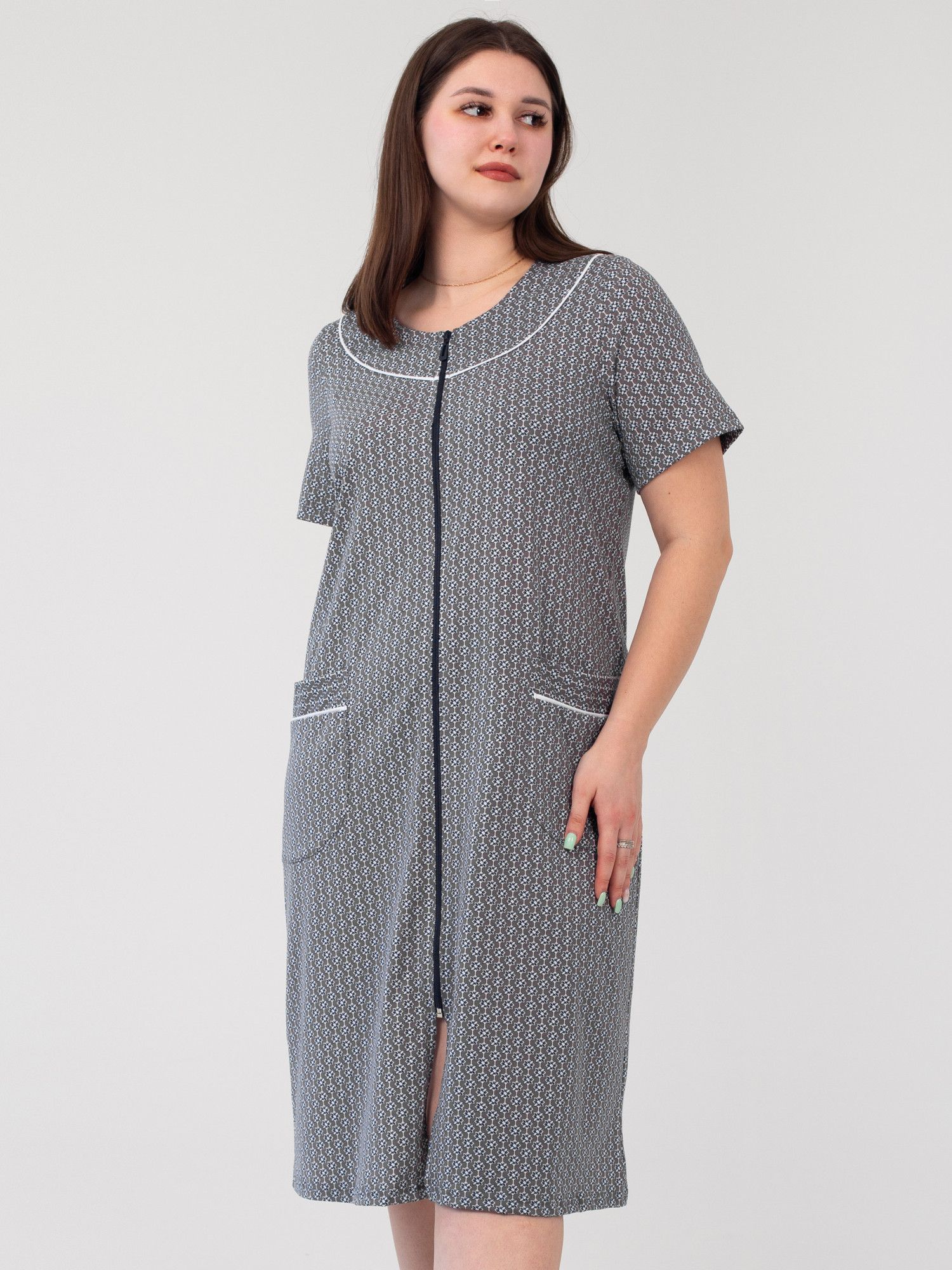 Халат женский кулирка на молнии "ОЧАРОВАНИЕ" СЕРЫЙ