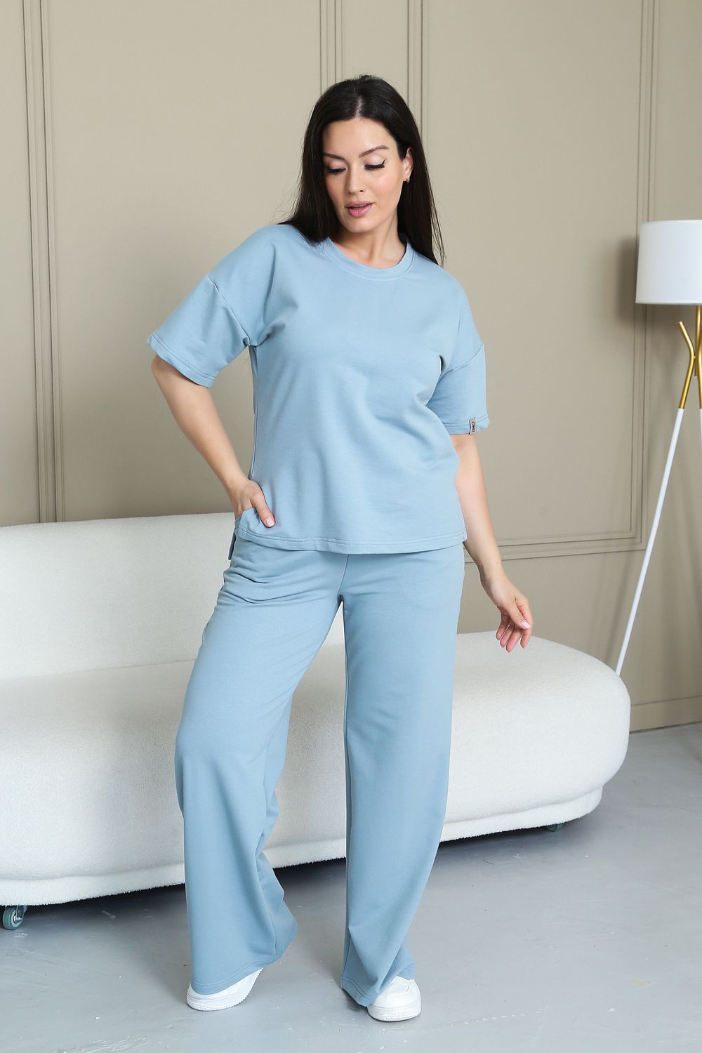 Костюм женский с широкими штанами палаццо КЖ-004 - светло-серый