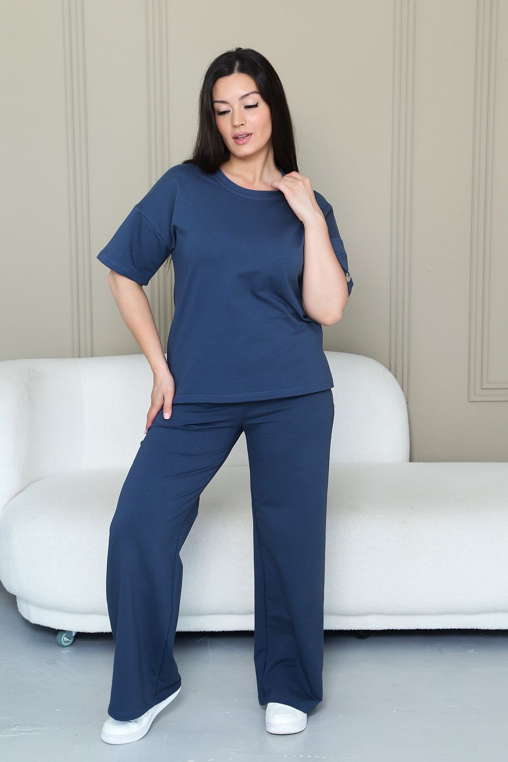 Костюм женский с широкими штанами палаццо КЖ-004 - темно-синий