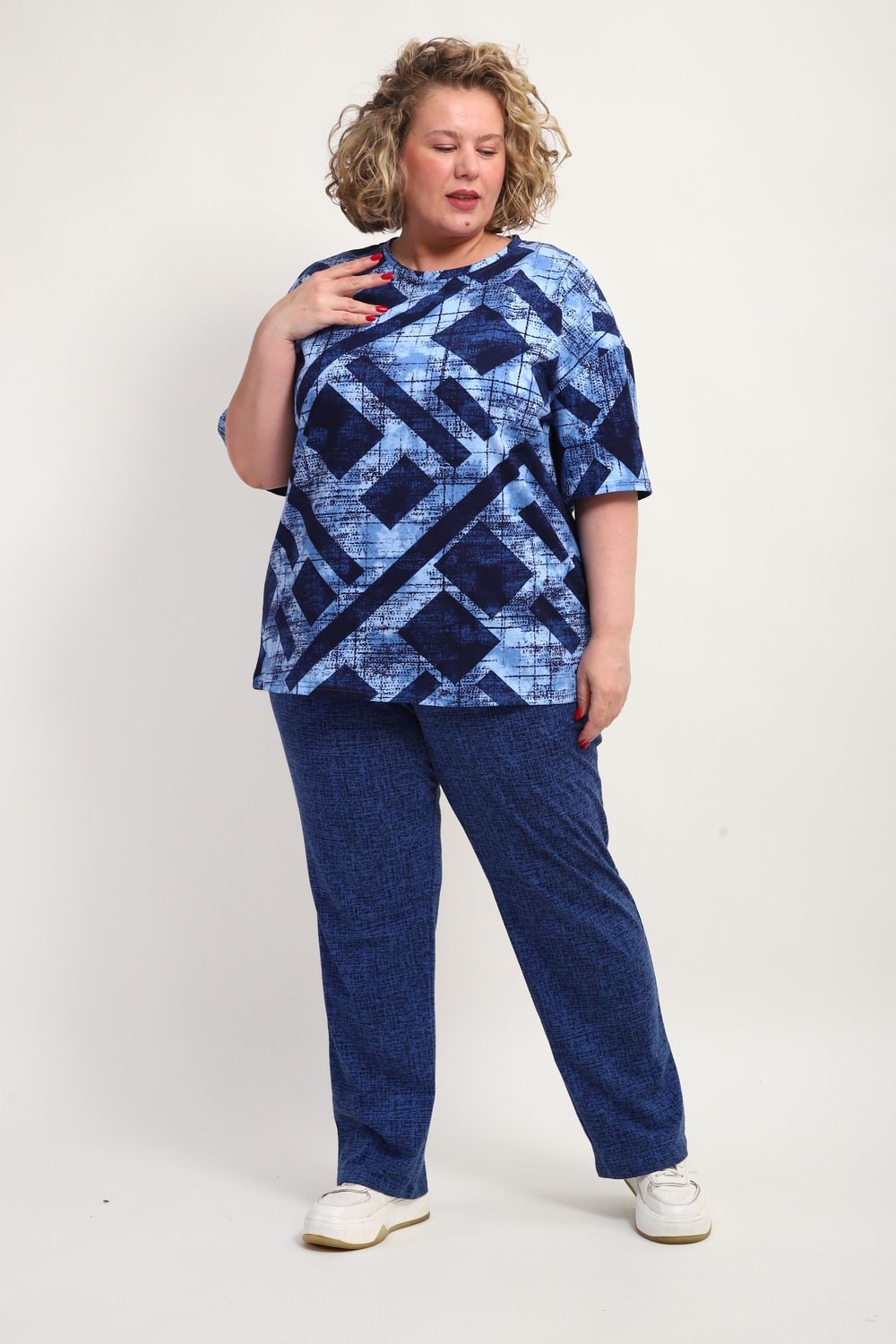 Костюм с брюками КЖ-007 - Синий, ромбы