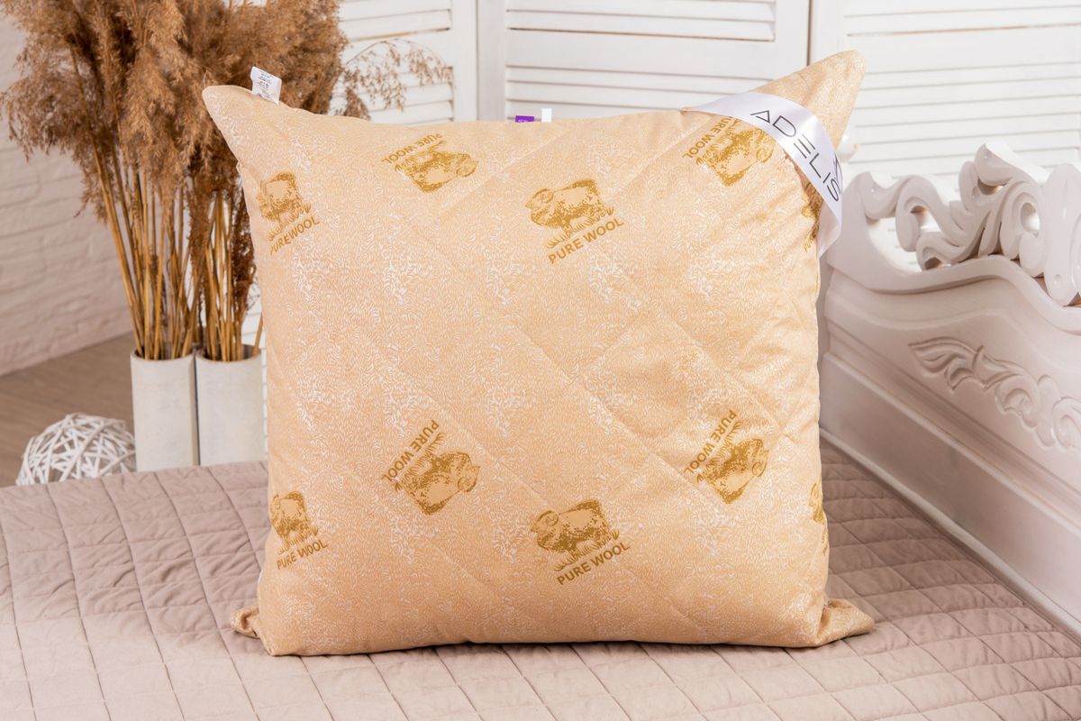 Подушка "Овечья шерсть" тик на молнии лебпух+овеч,стег,лента,сумка(Н)