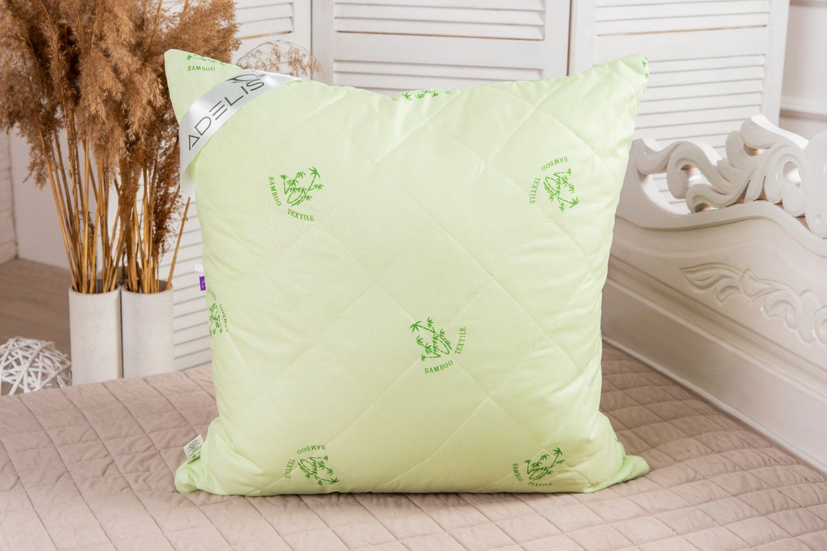 Подушка "Бамбук" тик на молнии лебпух+бамбук,стег,лента,сумка(Н)