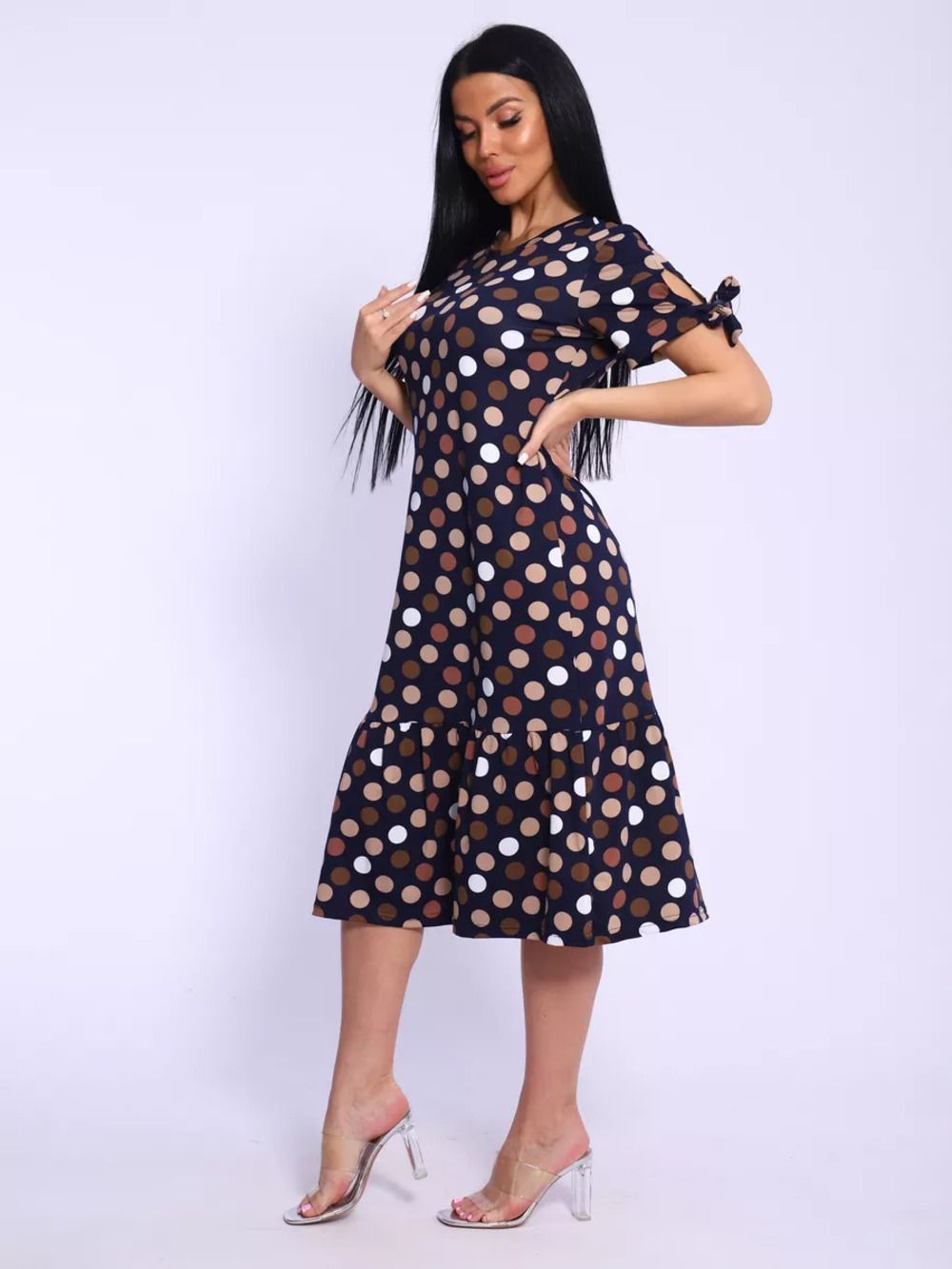 Платье сарафан 5725 - темно-синий в горох