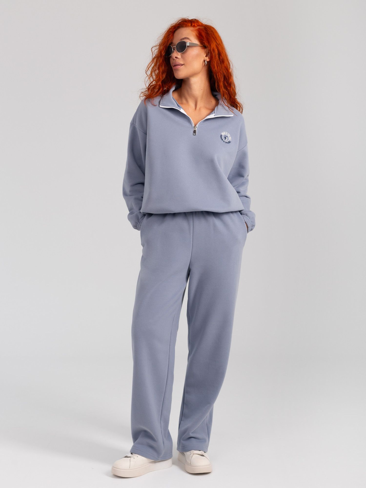 Костюм женский футер петля "ТЕОНА" СЕРО-ГОЛУБОЙ с ДЕФЕКТОМ