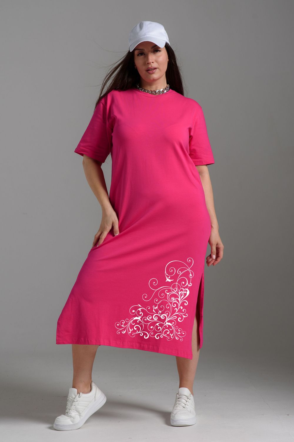 8517 платье женское длинное - фуксия+вензеля