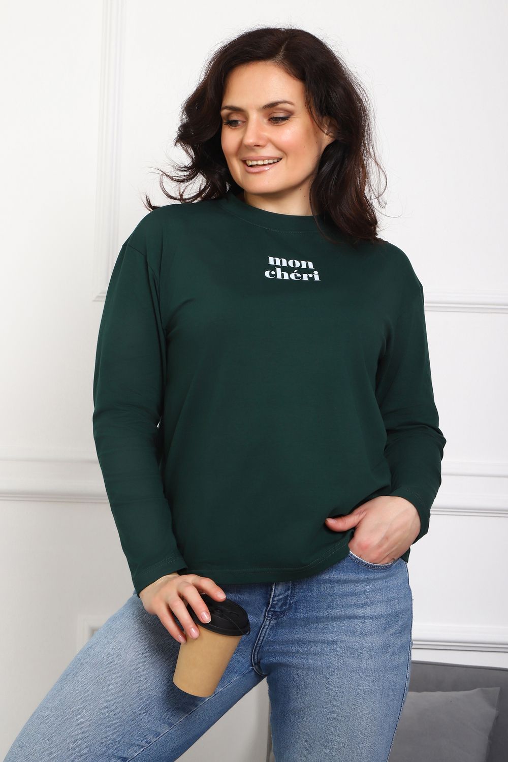 Лонгслив женский 88553 - темно-зеленый