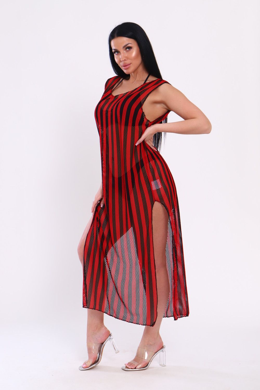 Туника пляжная 52329 - черно-красный