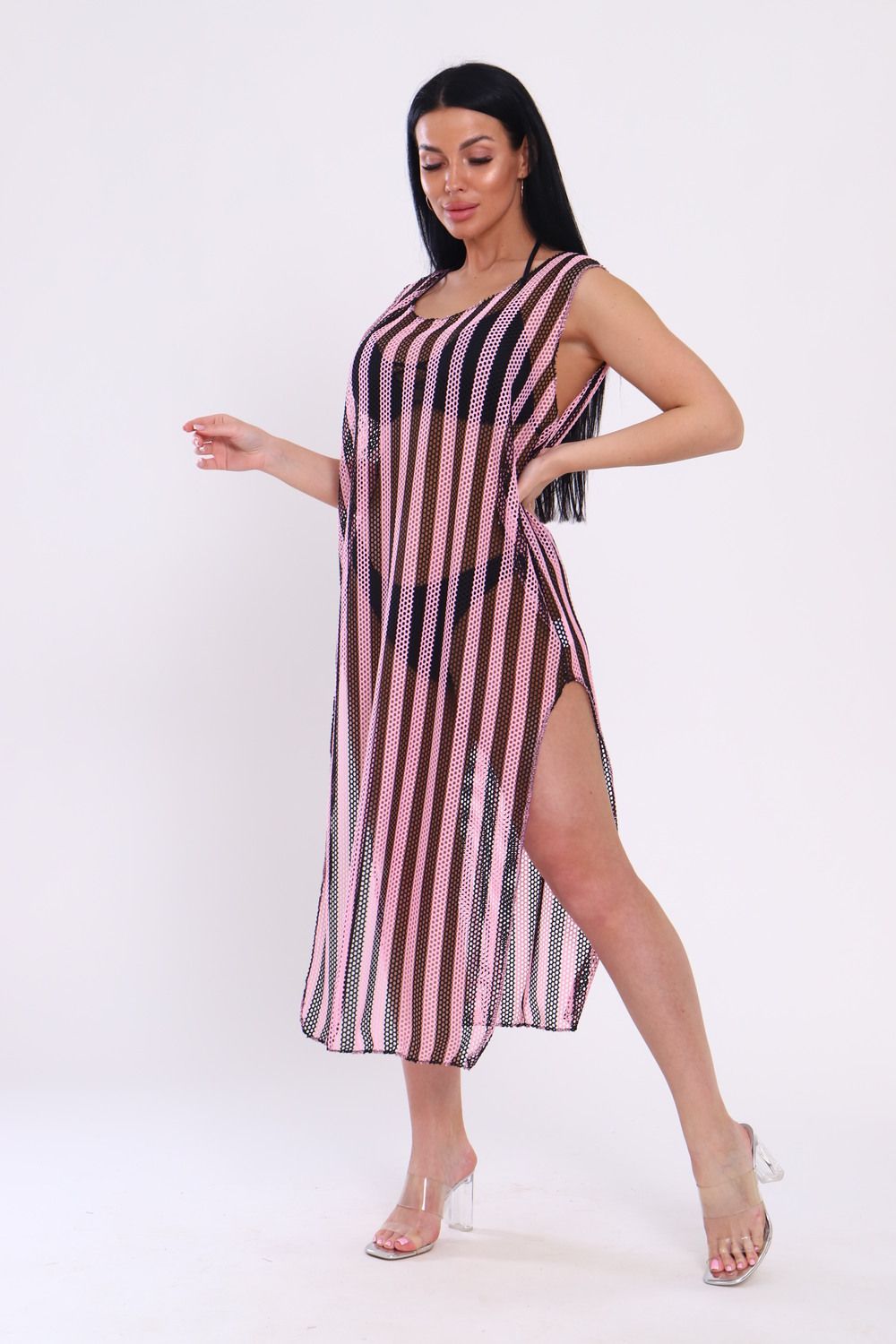 Туника пляжная 52329 - черно-розовый