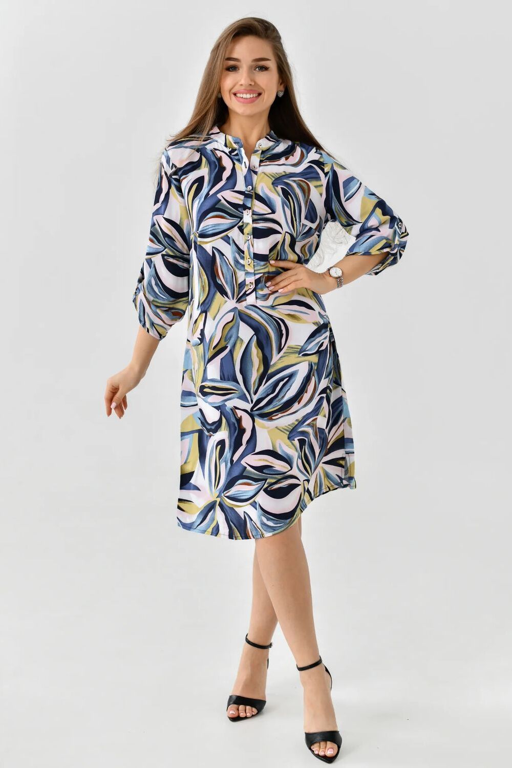 платье рубашка Тропиканка - бирюза
