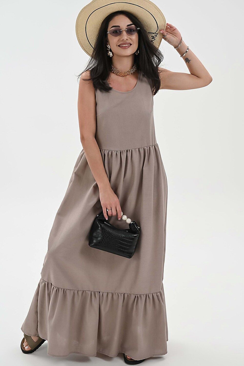 Сарафан льняной - бежевый