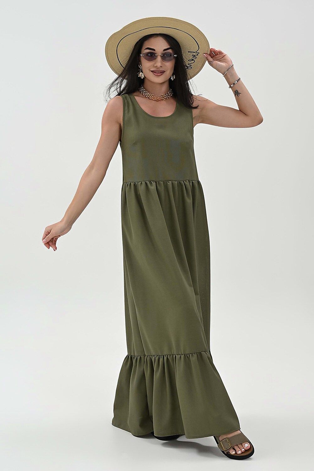 Сарафан льняной - хаки