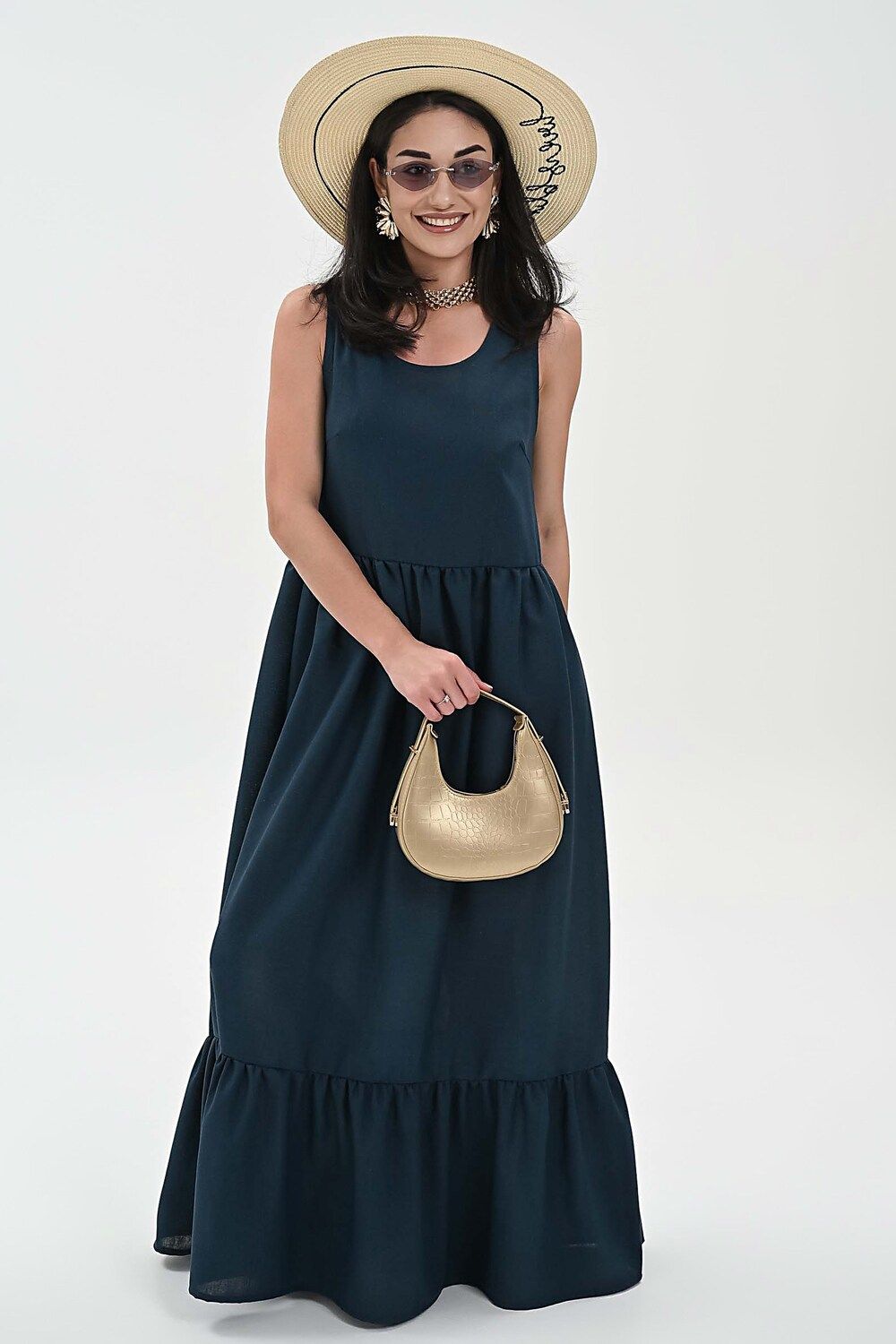 Сарафан льняной - изумрудный