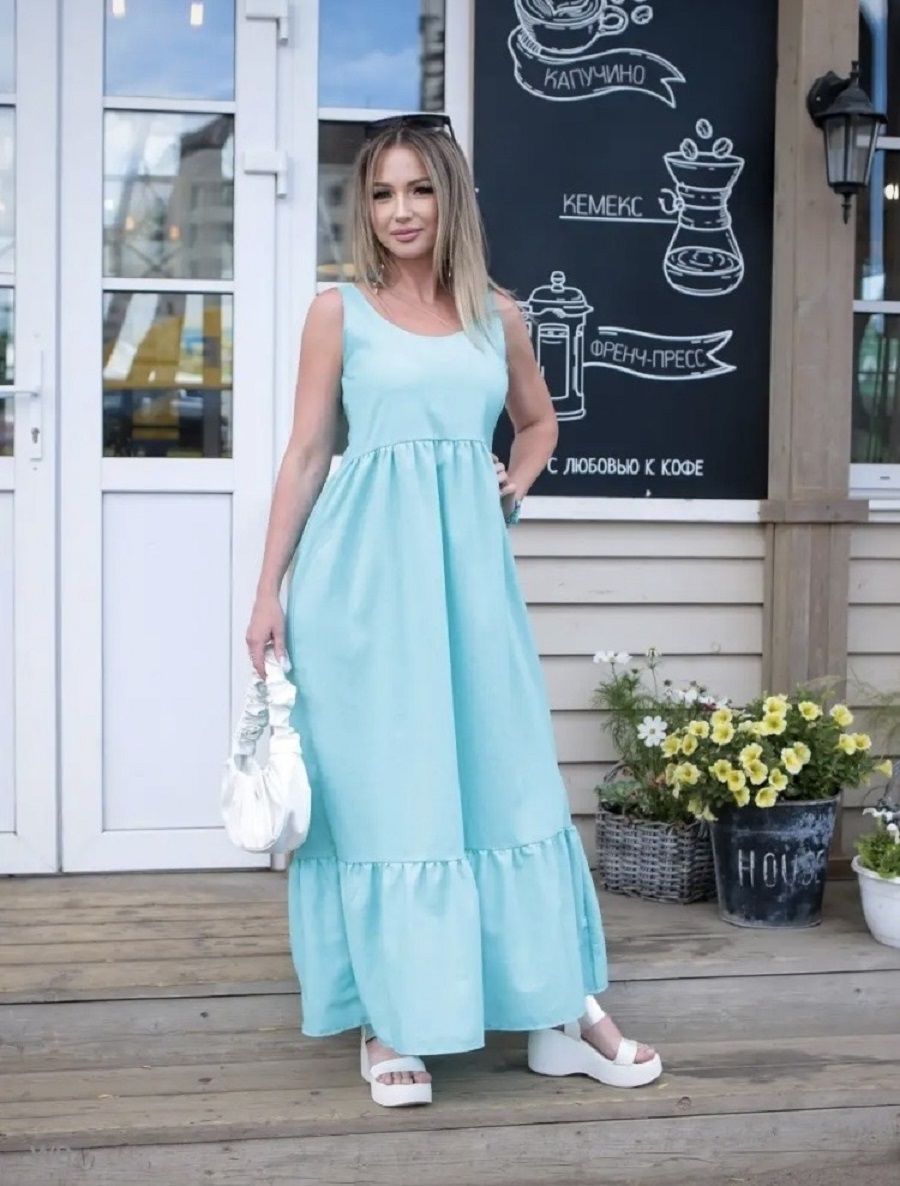 Сарафан льняной - тиффани