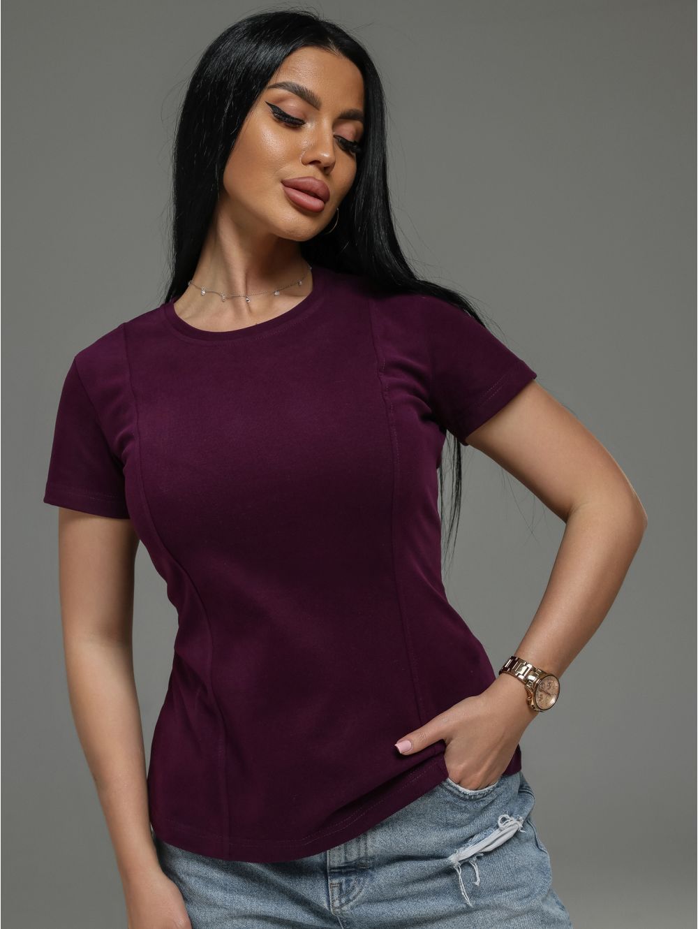 Мода футболка женская (сливовый)