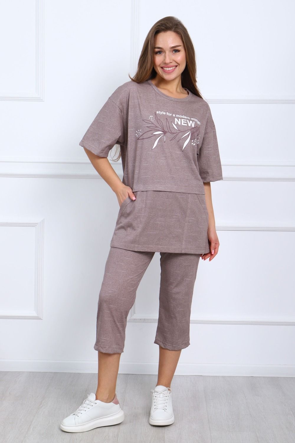 Женская пижама с бриджами 627 - бежевый