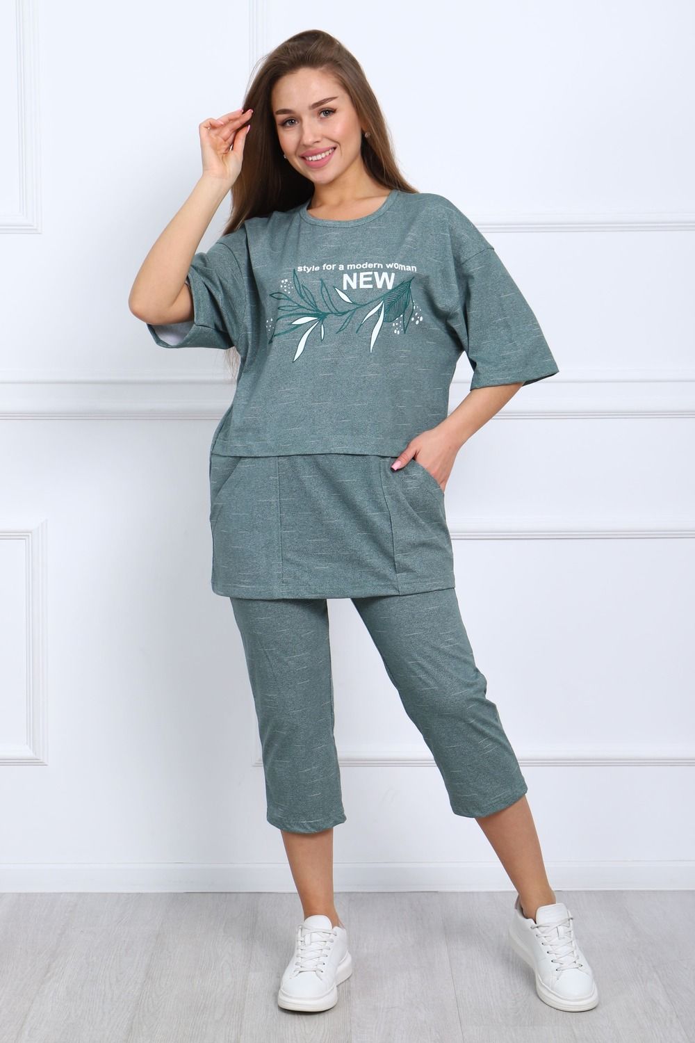 Женская пижама с бриджами 627 - зеленый