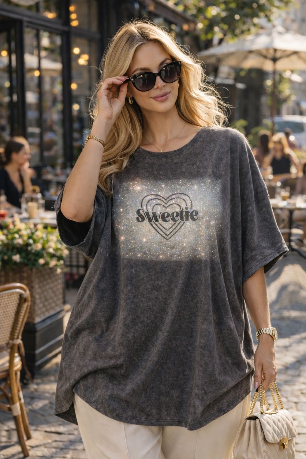 Нарядная футболка Sweetie Crystal Heart арт.6457 - серый