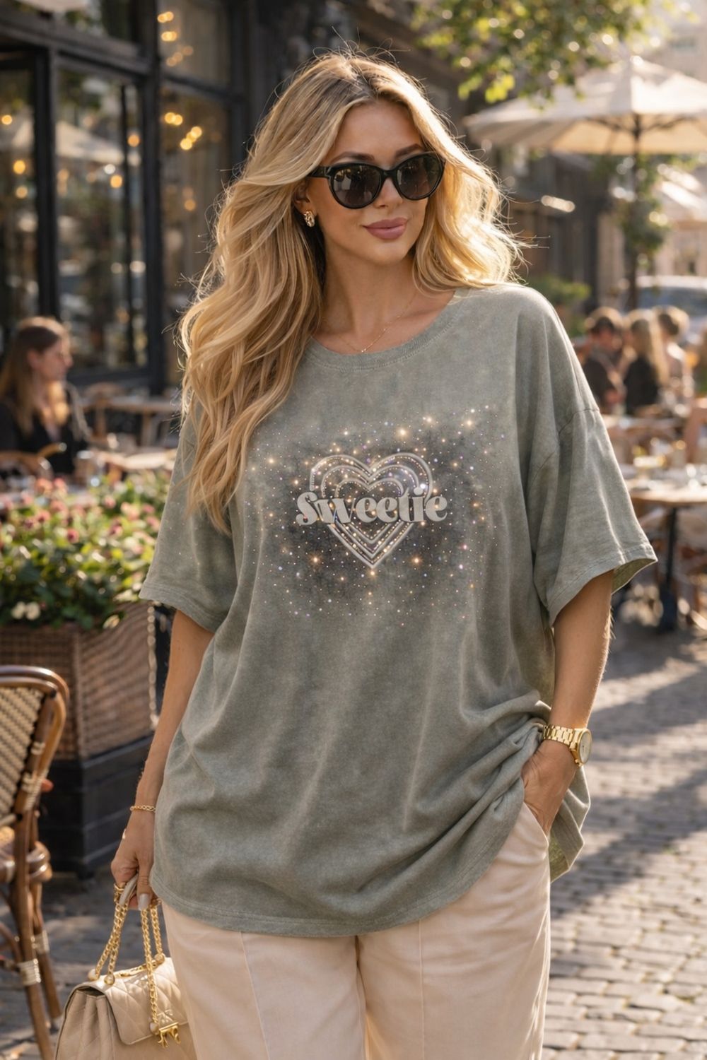 Нарядная футболка Sweetie Crystal Heart арт.6457 - светло-бирюзовый