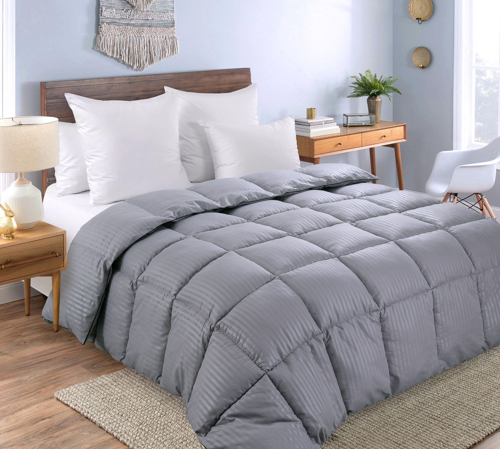 Светло-серый Одеяло Лебяжий пух 400 г, микрофибра