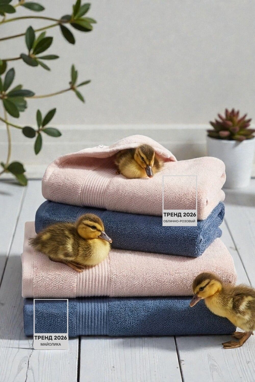 Набор махровых полотенец Vantaa 480 гр 100% хлопок Tilkku Takki, TT-06/4-V-розовый/синий