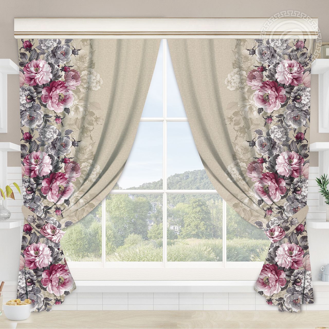 Шторы для кухни с подхватом Розали Ш.145.180