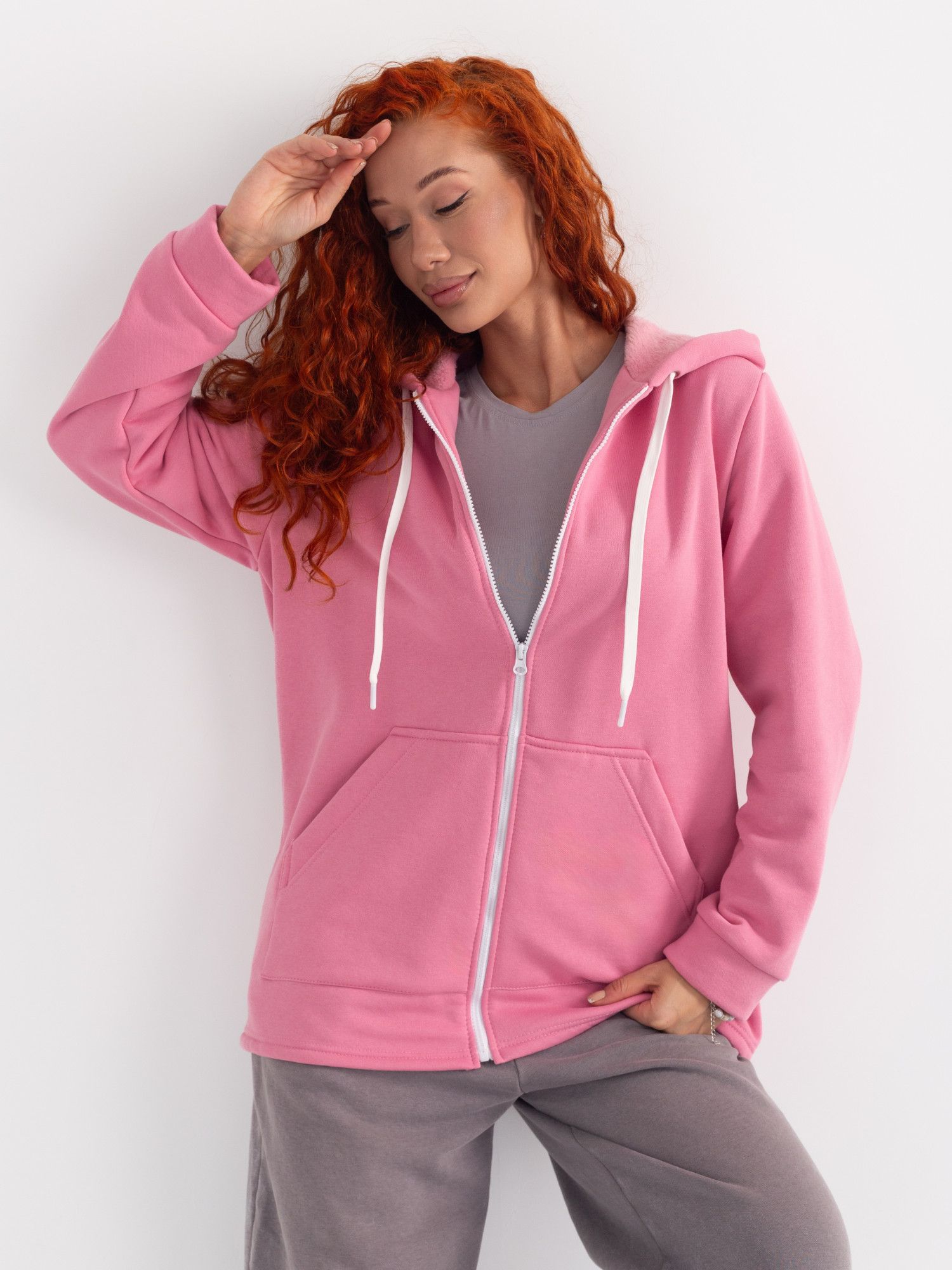 Толстовка женская футер начес 3-х нитка "РОКСАНА" РОЗОВЫЙ