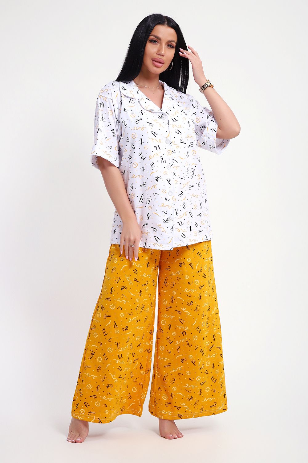 29035 Комплект женский - бело-желтый