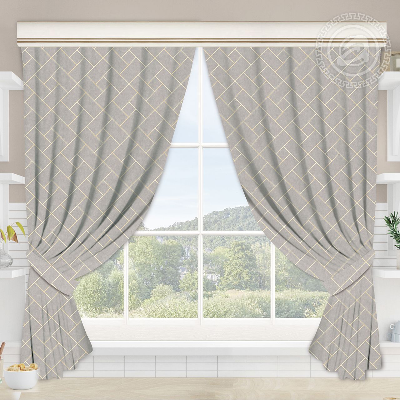 Шторы для кухни с подхватом Плаза Ш.145.180