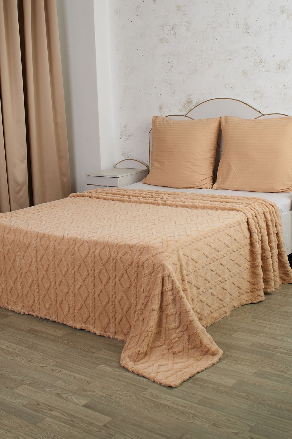 Плед Косичка велсофт - бежевый