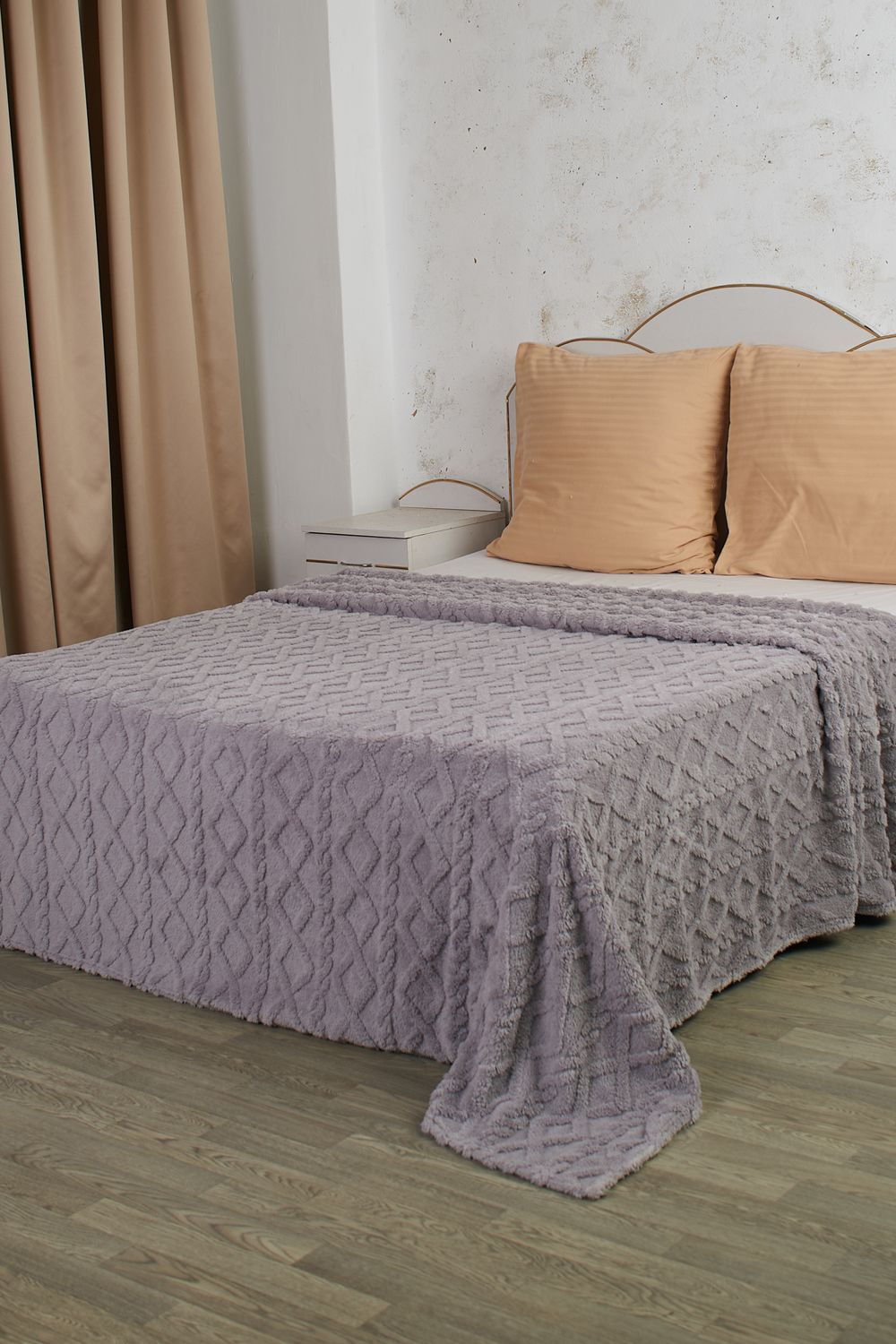 Плед Косичка велсофт - серый