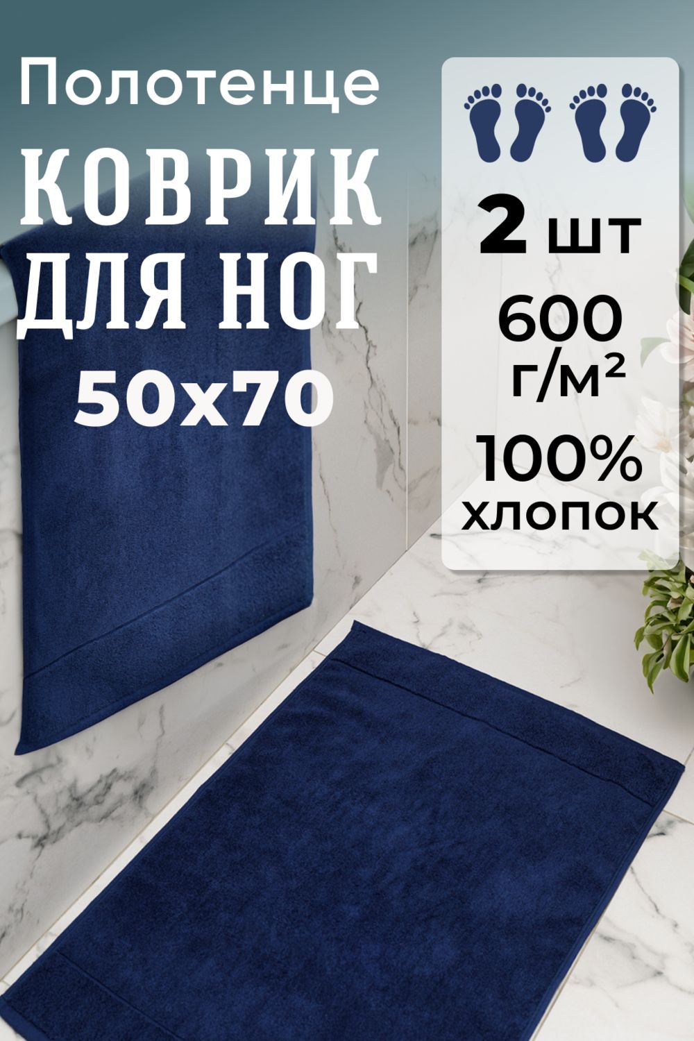 Набор ковриков махровых Модерн 2 шт. - синий